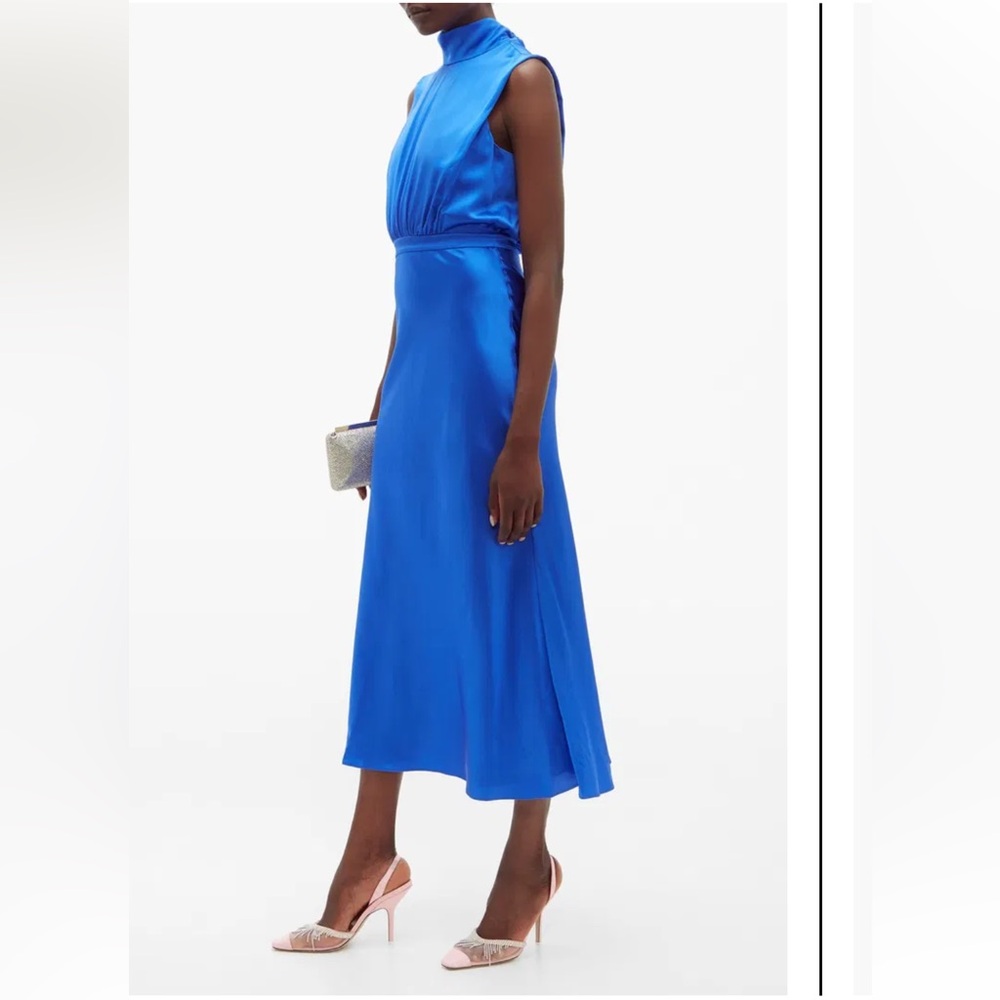 🌸SALONI Fleur High-Neck Silk-Satin Midi Dress Size 4